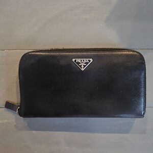 Prada Women's Black Saffiano Leather Zip Around long Wallet